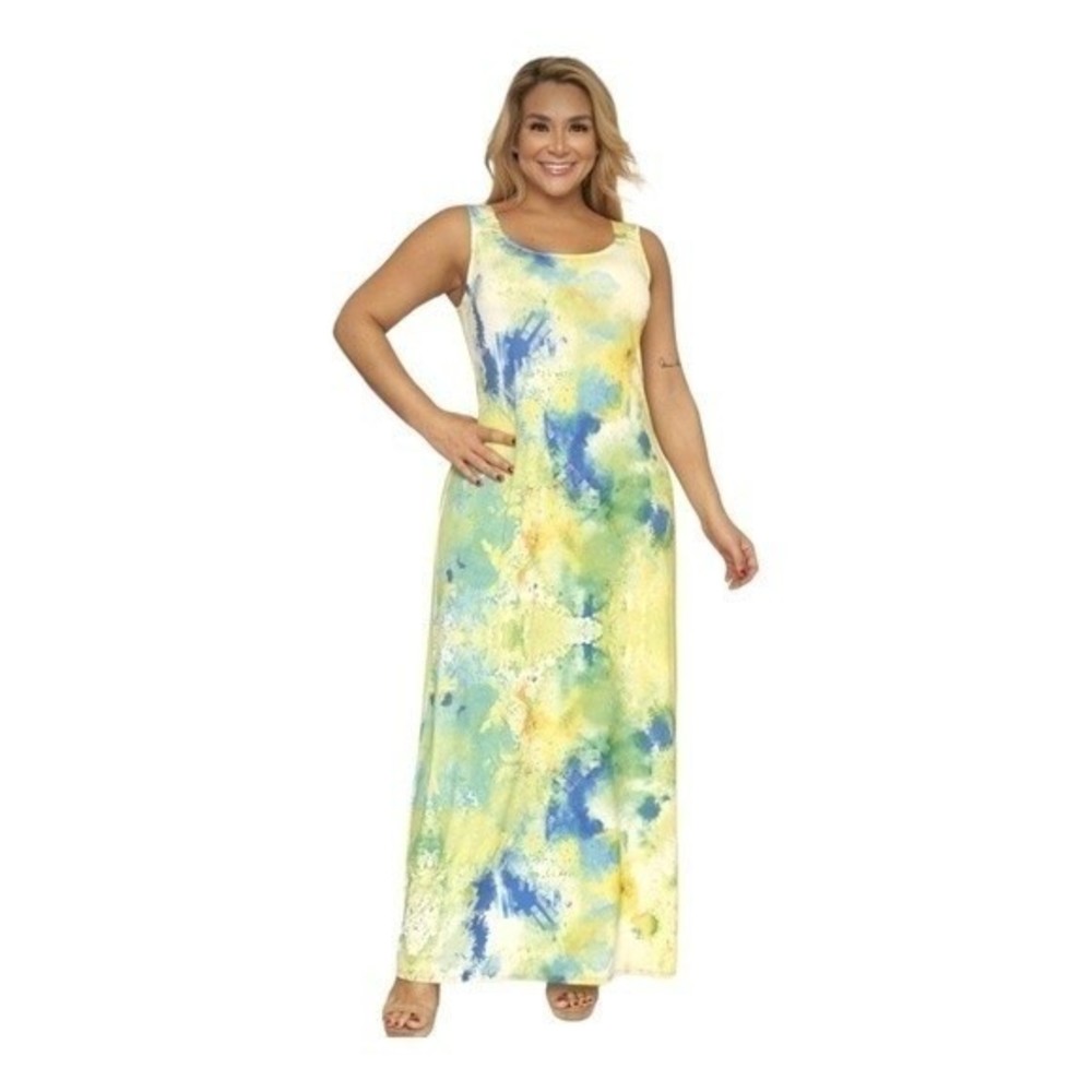 NWOT Yellow Tie Dye Sleeveless Maxi Dress, Plus Size 4xl (Size 26/28)